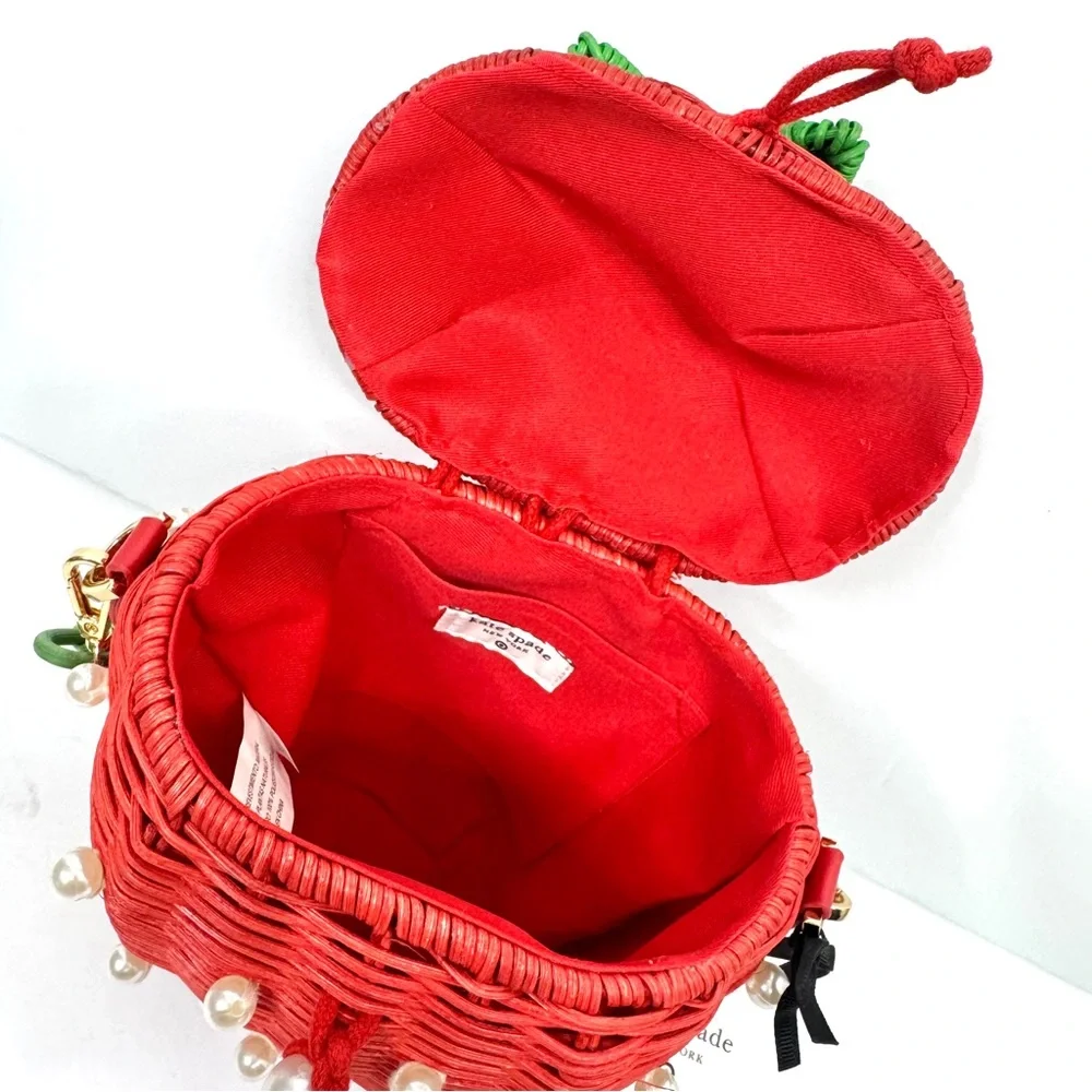 KATE SPADE NEW YORK x TARGET Strawberry Basket Bucket Bag NEW Red W Faux Pearls